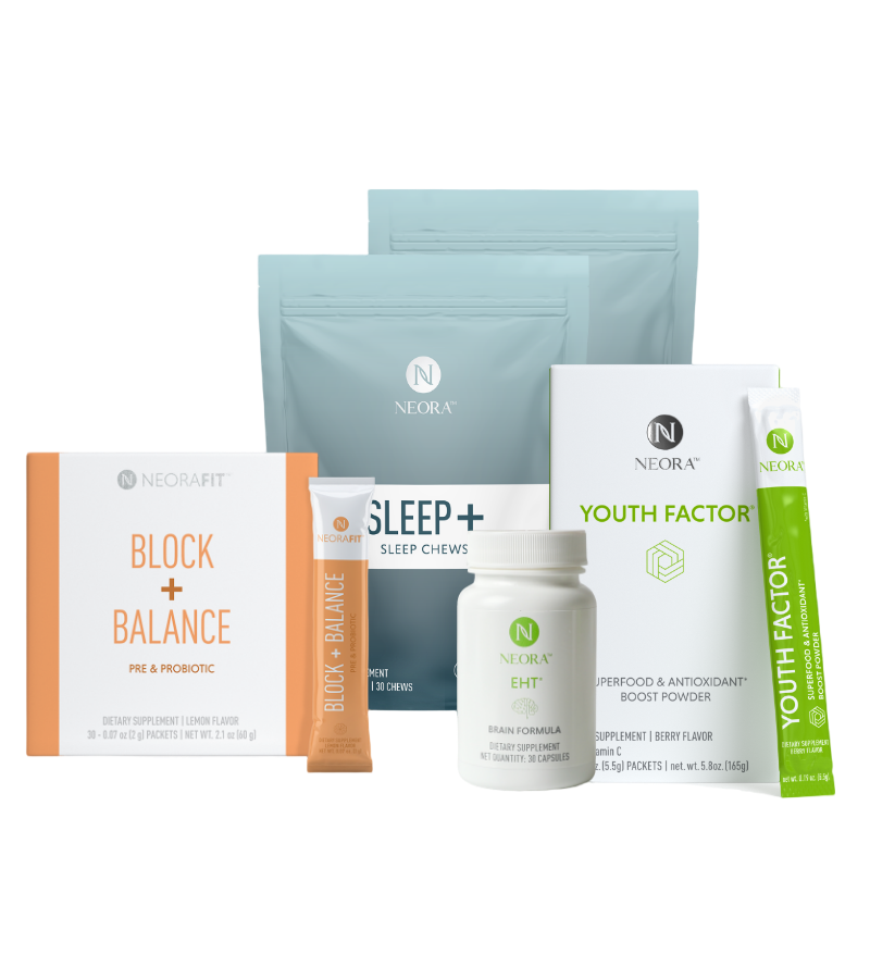  A group shot of Neora products featured in the Wellness Essentials Pack.